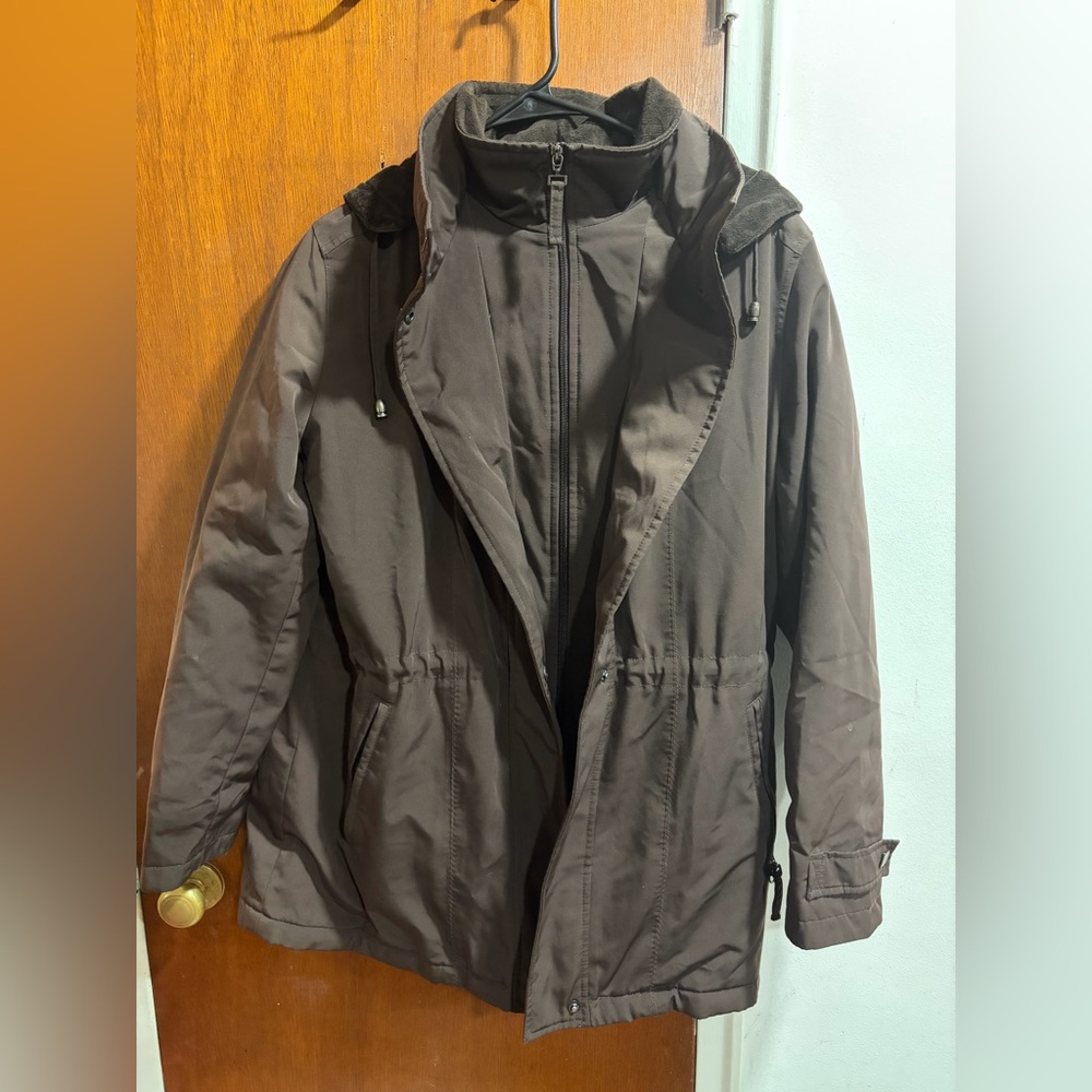 Chocolate Brown Liz Claiborne Jacket Coat w/Hood Size M